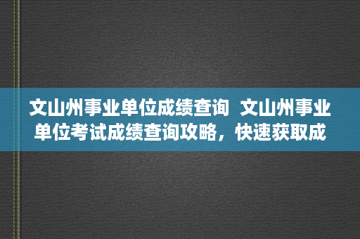 文山州事业单位成绩查询  文山州事业单位考试成绩查询攻略，快速获取成绩，顺利进入面试